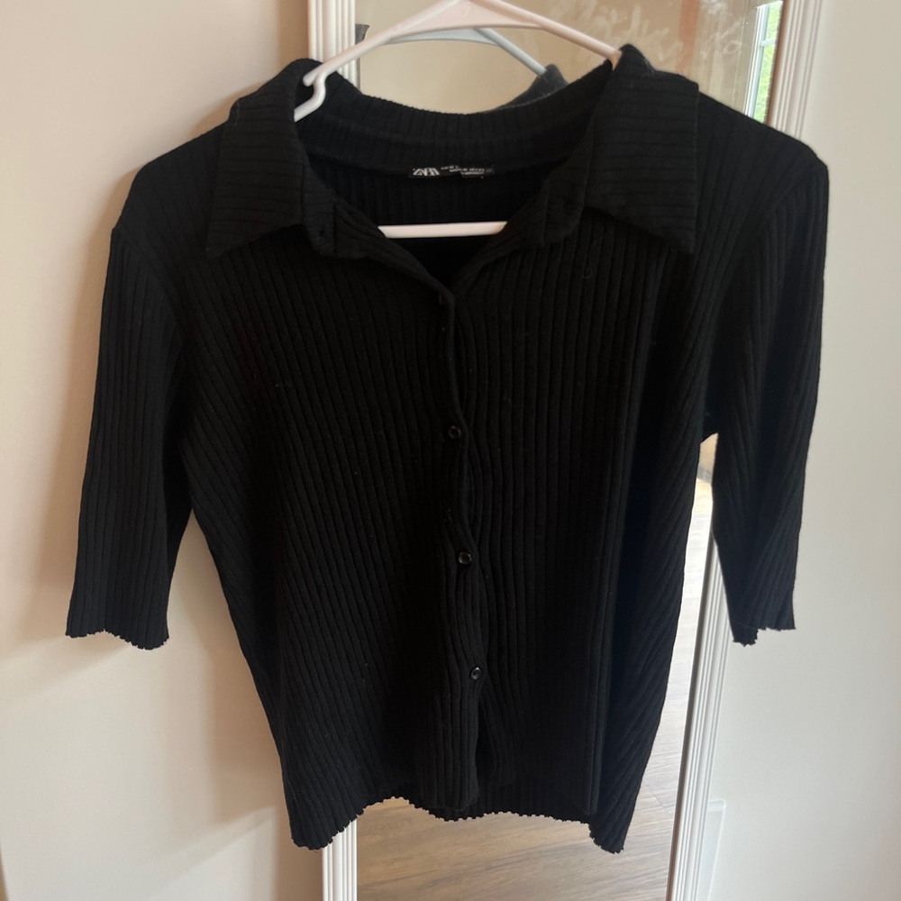 Zara black button up top